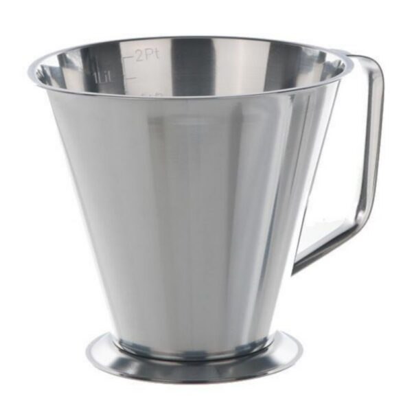Measuring jugs with handle, stainless steel, conical shape with foot