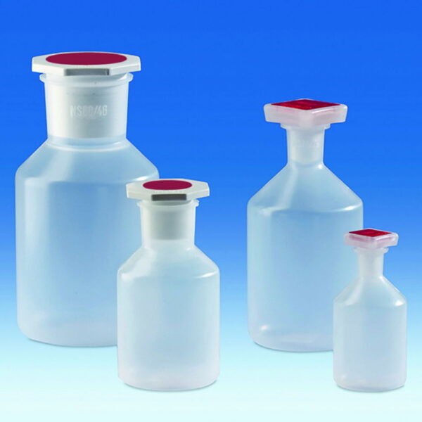 Sloping shoulder reagent bottles, wide-mouth, PP, with square-knob cap