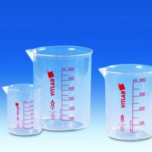 Griffin beakers PMP, with printed red scale