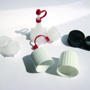 Moulded plastic caps, melamine, for square bottles series 310