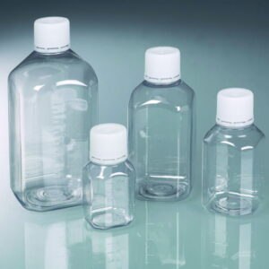 Laboratory bottle with tamper-proof closure, PET sterile