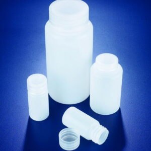 Wide-mouth bottles, HDPE, with screw cap, PP