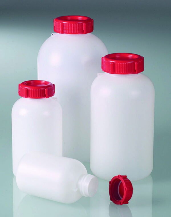 Wide-mouth bottles, HDPE, sealable