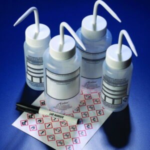 Safety wash bottles with blank write-on-panel, LDPE