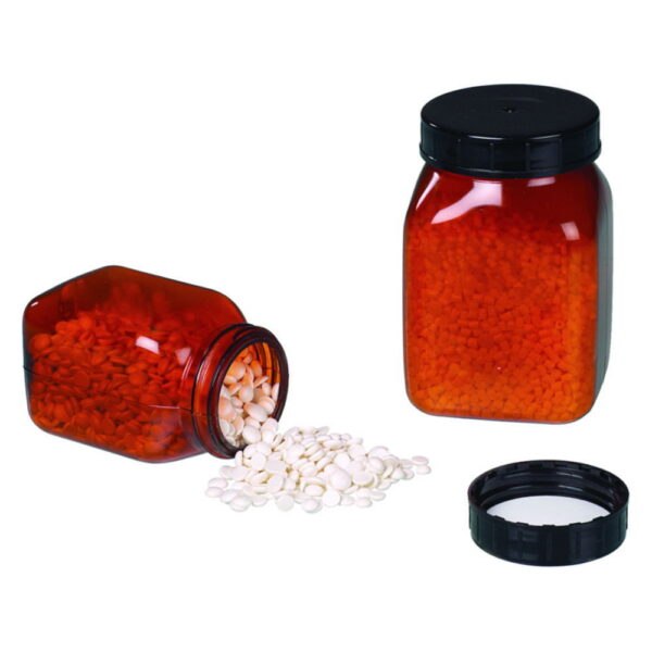 Square wide-mouth containers, PVC, amber