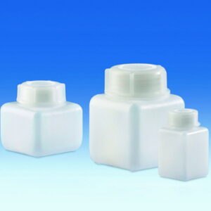 Wide-mouth square bottles, HDPE, with screw cap, LDPE