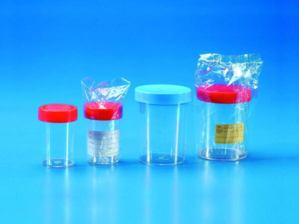 Sample containers, PS, with screw cap and label