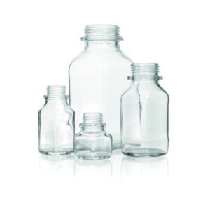 Square, screw cap bottles, soda-lime glass