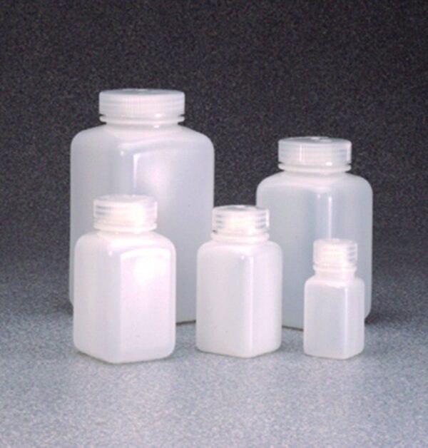 Square bottles, wide-mouth Nalgene™, HDPE