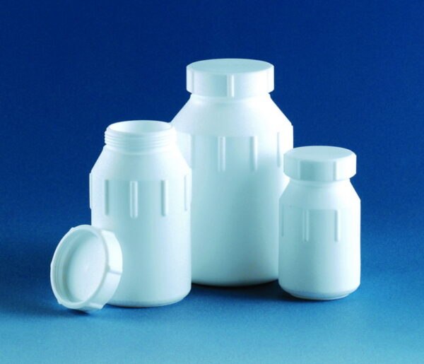 Wide-mouth bottles, PTFE, with screw cap