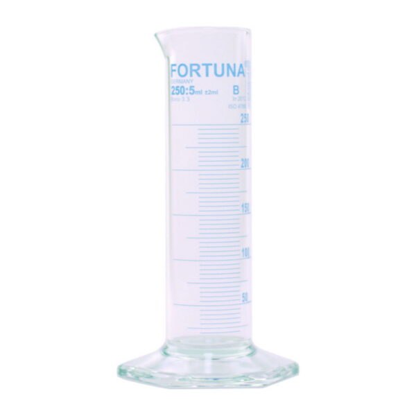 Measuring cylinders FORTUNA®, borosilicate glass 3.3, low form, class B, blue graduated
