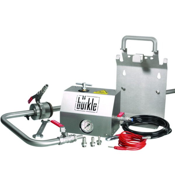 Withdrawal systems for solvents, stainless steel, with discharge tube