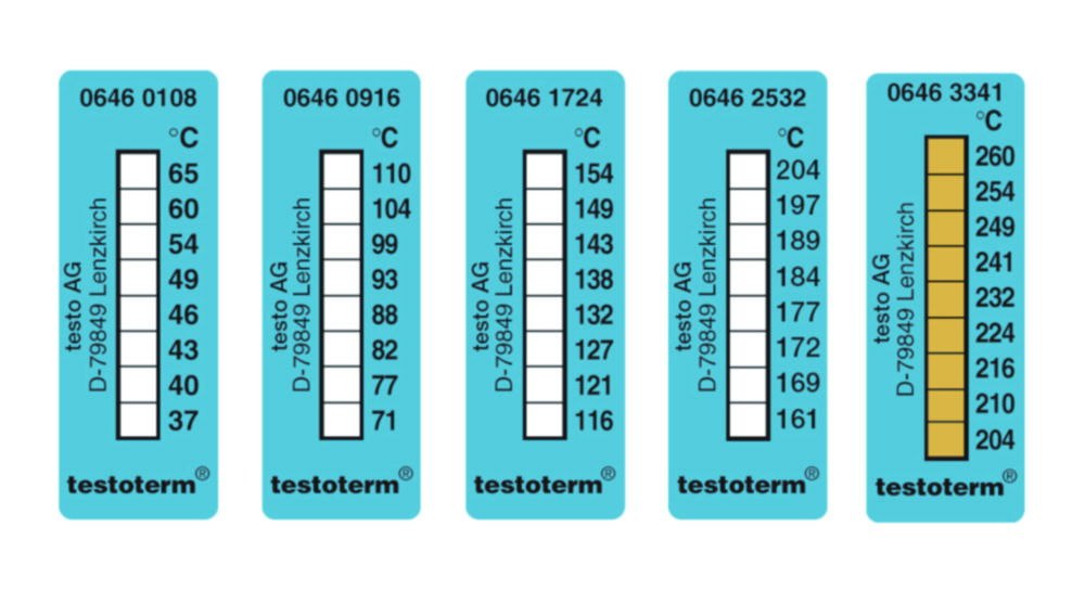 8-step irreversible temperature strips testoterm®