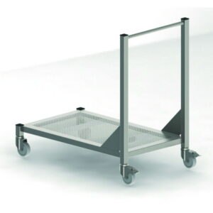 Cleanroom transport trolley, with perforated shelves