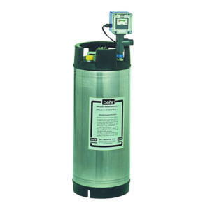 Mixed-bed ion exchanger made of stainless steel, complete with conductivity meter