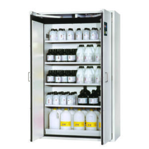 Safety Storage Cabinets S-CLASSIC-90 WD, 4 shelves, perforated insert, bottom collecting sump