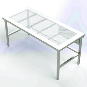 Cleanroom tables high- adjustable with perforated worktop